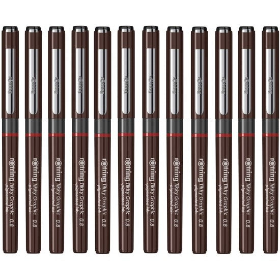 Rotring | Tikky | Graphic Fineliner | Black Pigment Lightfast | Pack of 12pieces | 0.8mm Rotring